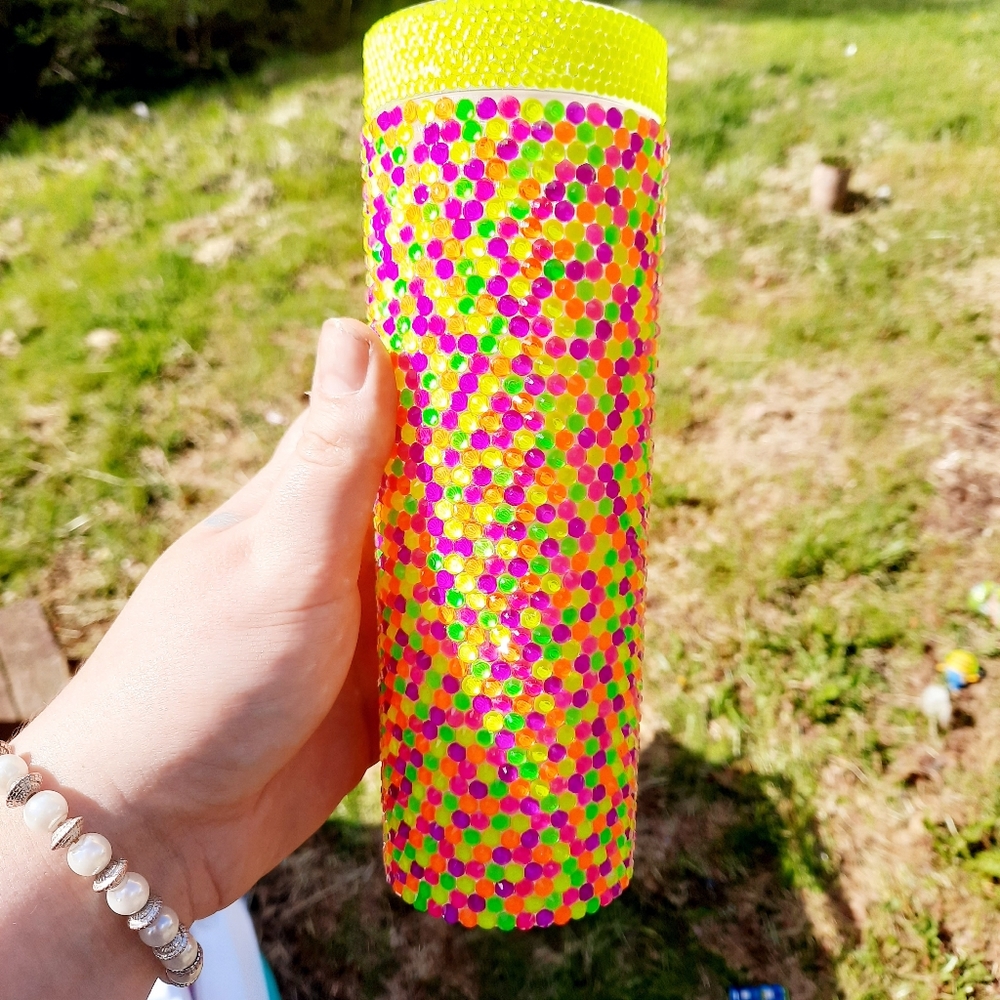 Multi Neon colored Rhinestone Tumbler